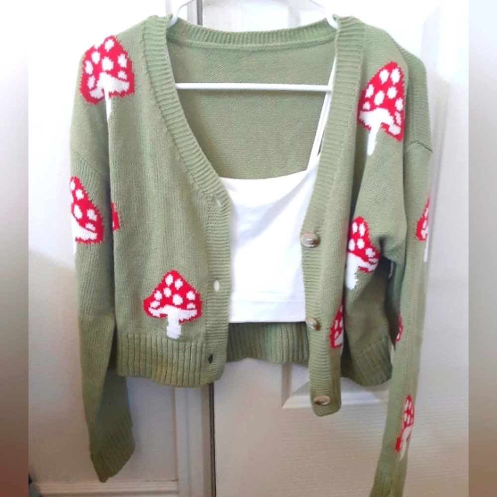Green mushroom cardigan cottage core
